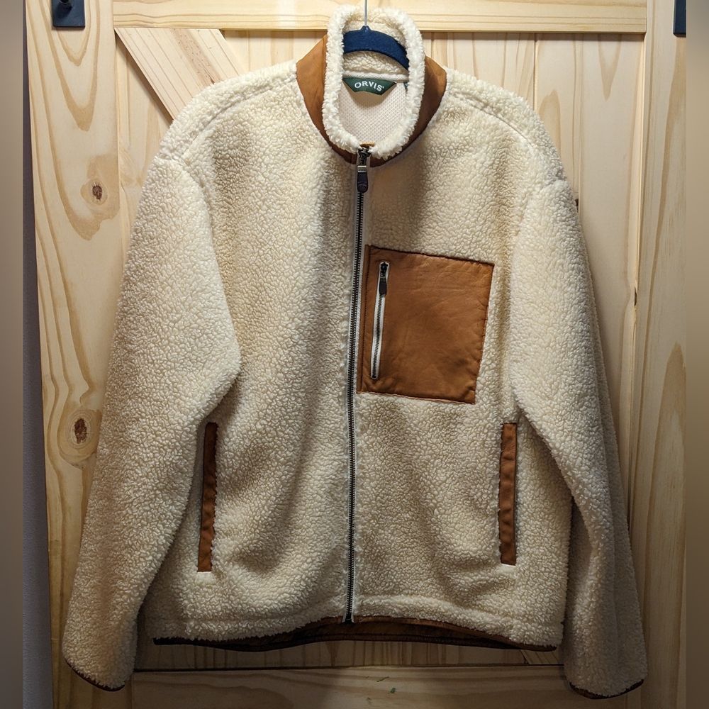 Orvis Stowe Leather-trimmed Sherpa Fleece Jacket, Full Zip, Men's XL